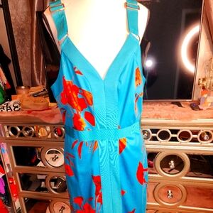 Ted Baker Turquiose and Orange Floral Cocktail Dress Size 5